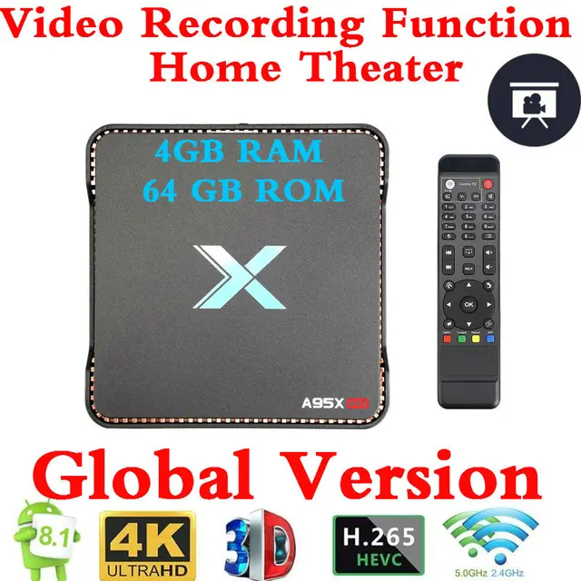 $US $60.63  Video Recording Android 8.1 TV Box A95x Max X2 4GB RAM 64GB ROM Amlogic S905X2 QuadCore 2.4G&5GH Wi