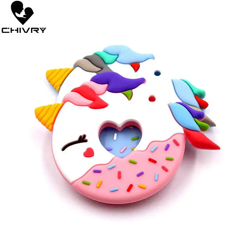 

Chivry Cute Cartoon Baby Teether Food Grade Silicone Teether Donut Baby Teething Necklace Toys DIY Newborn Gifts