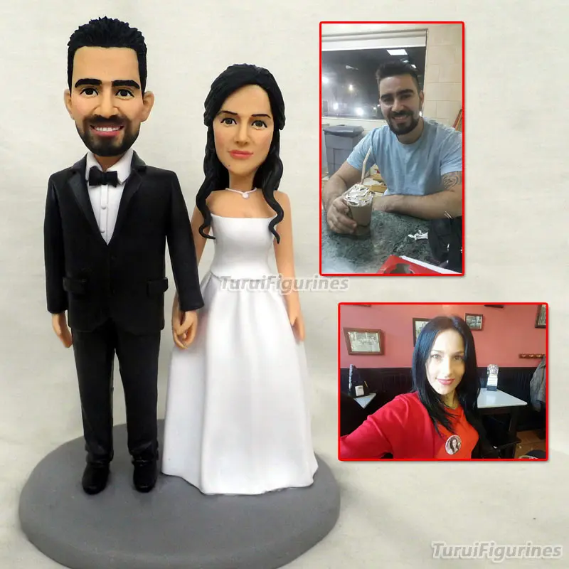 

custom sculpture human face handmade polymer clay doll cartoon animal figure dolls bride groom wedding gift engraved name custom