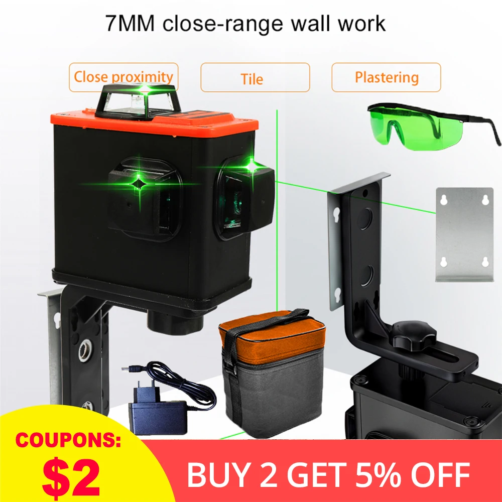 

DIY Green 3D Laser Level 360 Degree Self-leveling Leveler Laser Leveling Unit High Accuracy Scanister Kit with 12 Green Lines