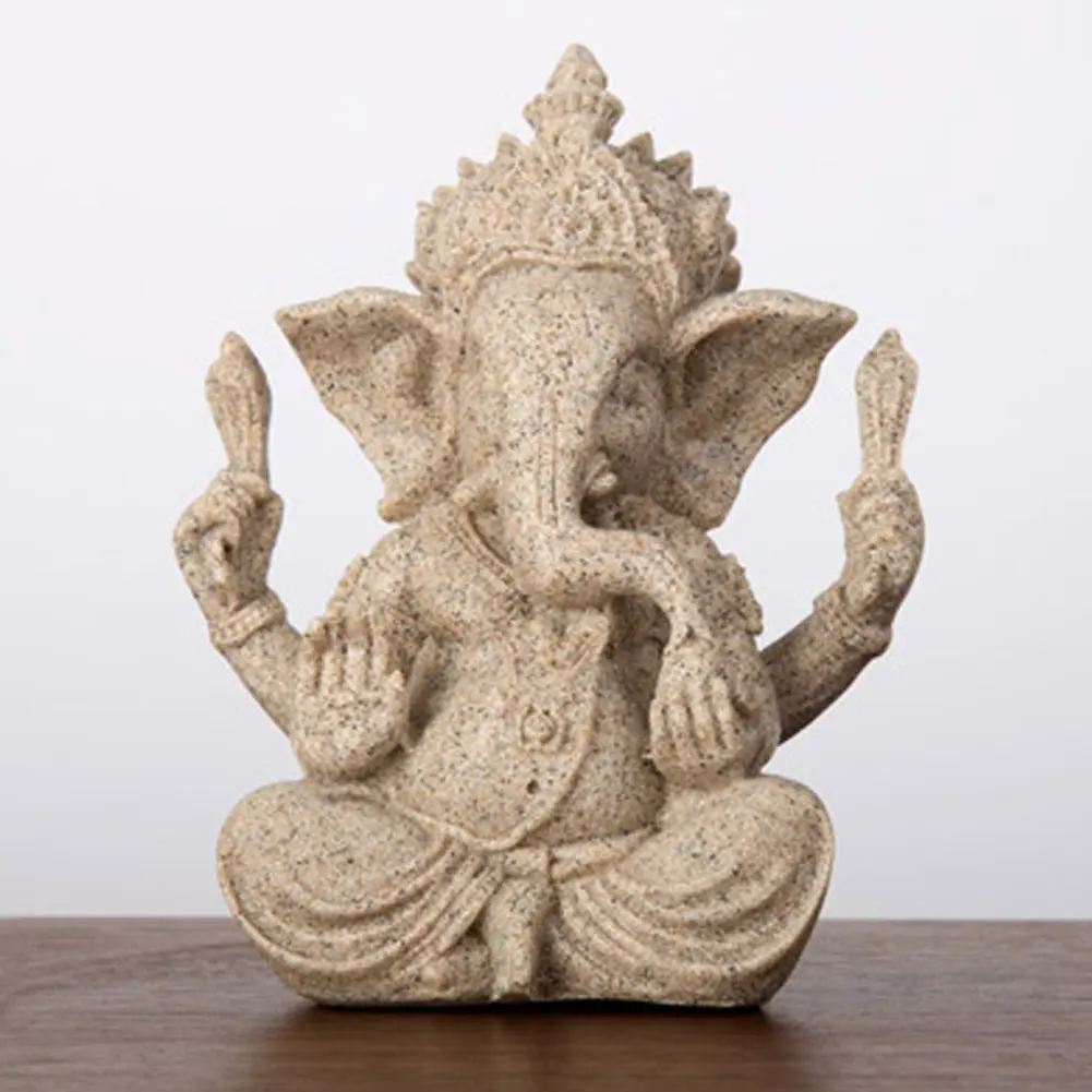 Estatua de elefante de Buda Ganesha de piedra arenisca religiosa escultura de estatuilla hecha a mano miniaturas decoración del hogar