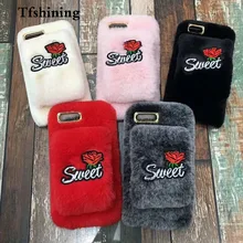 

Tfshining Fur Case For iPhone X XR XS Max Lovely Winter Plush Furry Sweet Rose Silicone Phone Case Cover For iphone 6s 7 8 plus