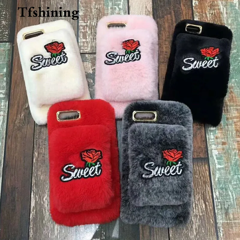 Tfshining Меховой чехол для iPhone X XR XS Max милый зимний плюшевый пушистый силиконовый с