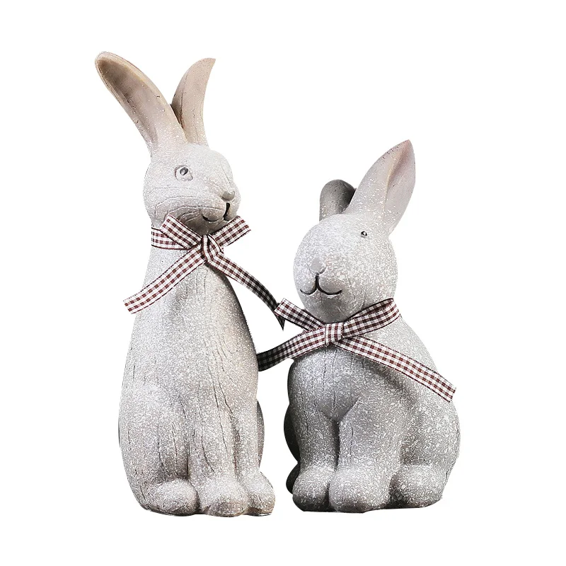 

American Country Retro Resin Rabbit Figurines Home Furnishing Creative Vintage Rabbit Miniatures Desktop Crafts Wedding Gifts