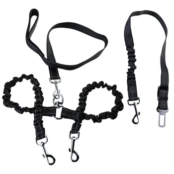 

2pcs/set Two Dogs Walking Leash Nylon Strap Double Head Coupler+Car Mount Lead Rope Dogs Harness Collar Jogging Lead Adjustable