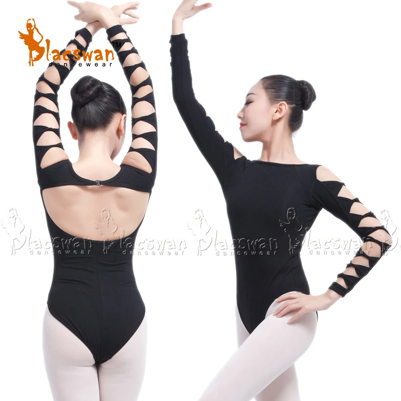 

Quality Cotton Lycra Open Back Long Sleeve Dance Leotard for Girls Adult Black Ballet Dance Uniforms Clothing Ballet Wear BL598