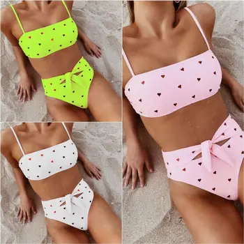 

High Waisted Swimsuit Swimsuits Women's Swimwear Bikini Women Woman Exploded Waist Sexy Belt Love Print Polyester