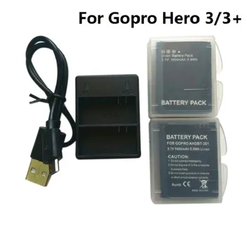 

3.7V For Gopro Hero 3 Battery AHDBT-301 Hero3 Battery USB Dual Charger Battery case For GOPRO 3+ 302 Action camera accessories