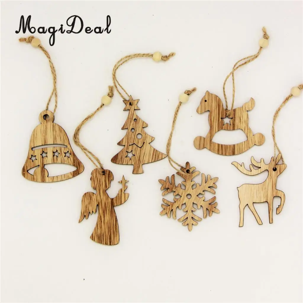 MagiDeal Vintage Style 12Pcs Assorted Wood Christmas Tree Hanging Decoration Xmas Ornament Gift Tag Embellishments Wedding Favor