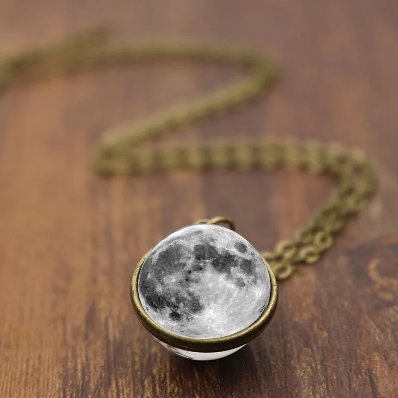

Fashion new double-sided glass ball gray moon time stone pendant necklace for women jewelry hot sale