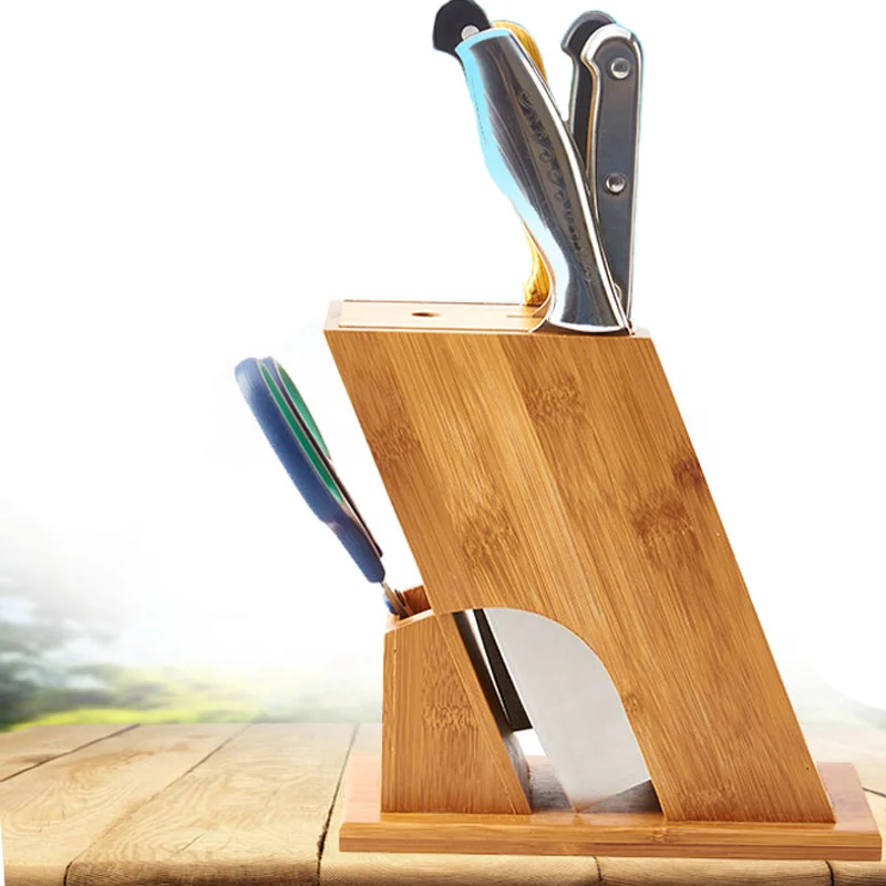 

Hot Sale Natural Bamboo Knife Holder Multifunction Kitchen Storage Rack Knife Block Scissors Stand Kitchen Supplies
