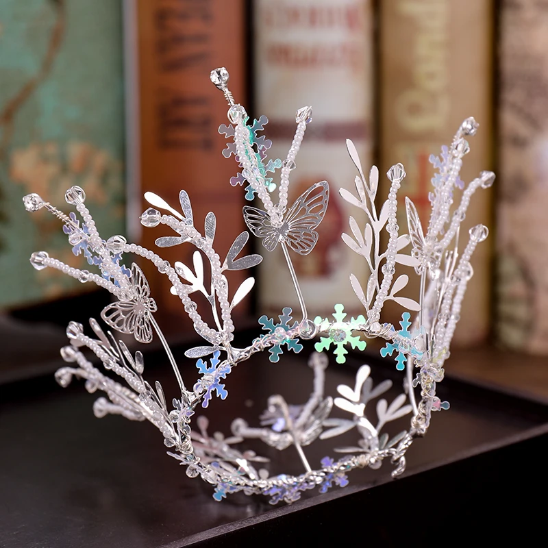 HIMSTORY серебряная тиара и короны бабочка Снежинка Рождественская Принцесса круглая диадема повязка ручной работы свадебные аксессуары для волос