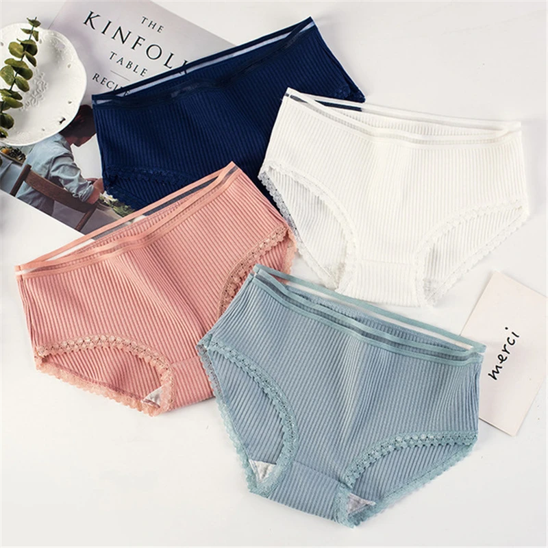 

Sexy ladies panties striped cotton lace side girls briefs large size bag hip simple comfortable breathable underwear women