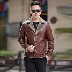 2019 настоящие мужские кожаные куртки зимняя новая Haining Меховая куртка, короткая мужская Корейская версия, Skinning Плюшевая и Толстая куртка
