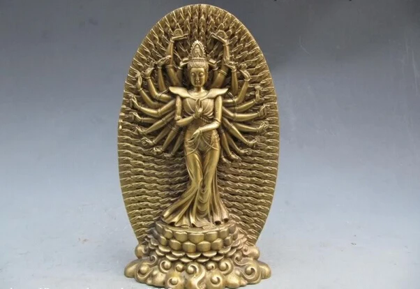 

Collectible bronze lion statue S1077 Tibet refined craftwork Pure Brass 1000 Arm Hand Kwan-Yin Avalokitesvara Statue B0403