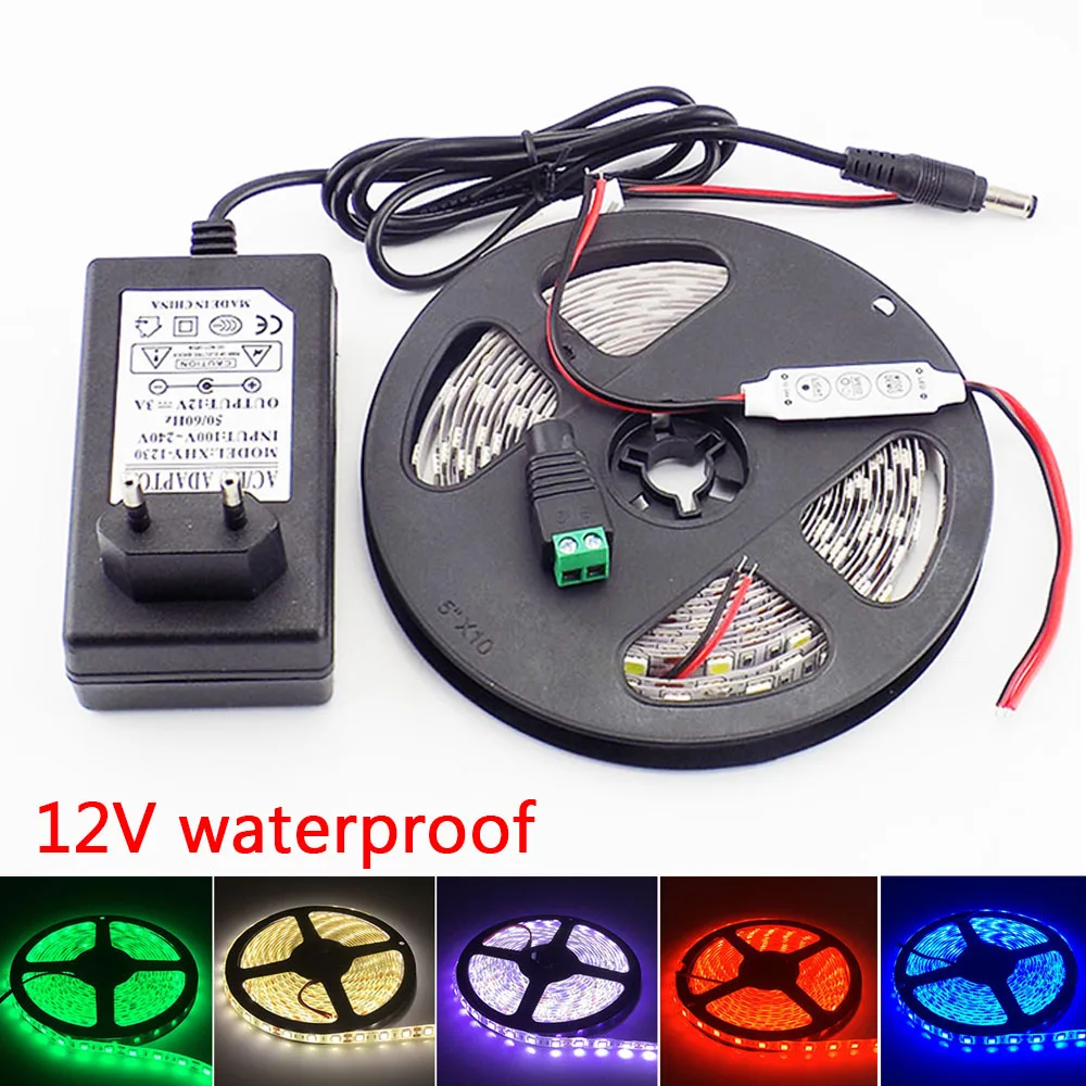 #cheap 5M LED strip Waterproof 5050 DC12V ledstrip Flexible LED Light Strip Warm Cool White led tape add mini Remote for TV Backlight