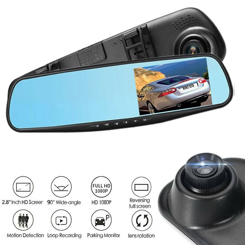 2.8 inch HD 1080P Dual Lens DVR Mirror Dash Cam Recorder with Car Rear View Camera DVRs Registrator Dashcam Camera Recorder