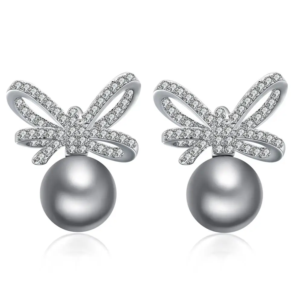 

New Fashion Stud Earrings for Women Branch High Quality Delicate Simulated Pearl Cute Butterfly Bow Knot Earrings Female brincos