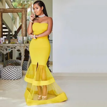 

2018 Latest Fashion Yellow Charm Long Prom Bandage Dress With Off Shoulder Design Gown Party Ladies Formal Dresses Wholesale