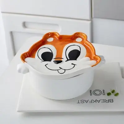 Bowls cute Squirre instant noodles bowl with cover Cartoon double ear ceramic soup bowl Creative Japanese style tableware Bowls cute Squirre instant noodles bowl with cover Cartoon double ear ceramic soup bowl Creative Japanese style tableware