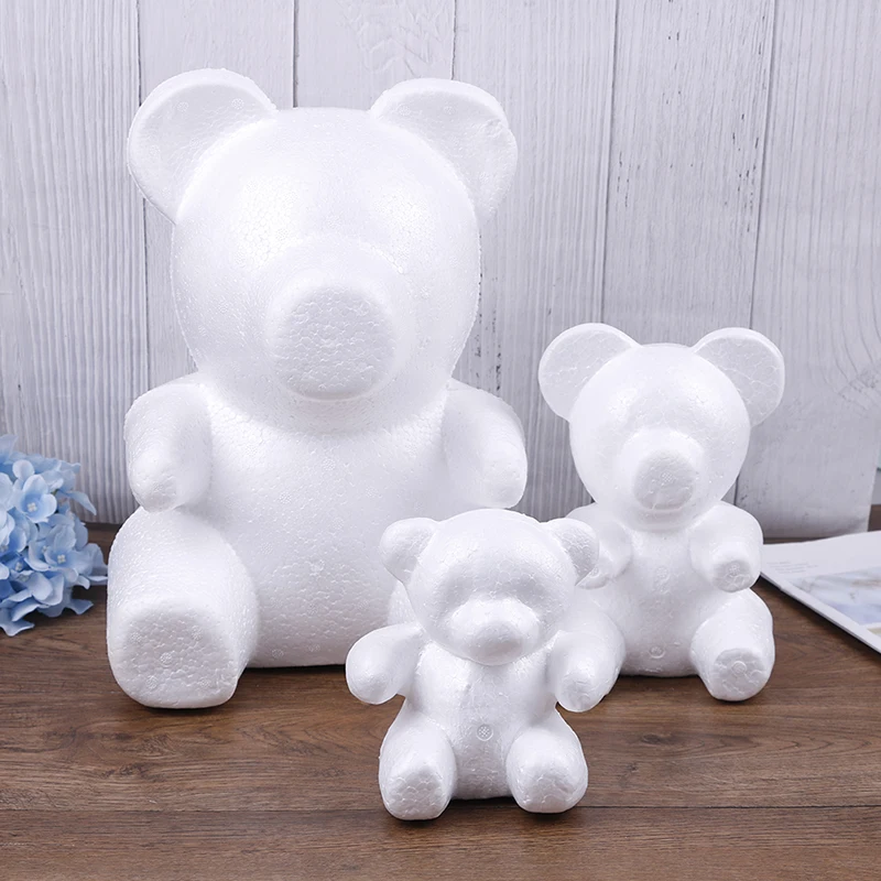 Modelado oso espuma poliestireno Oso Blanco espuma regalos corazón bola adornos artesanía flor fiesta de Pascua 15 cm 20 cm tamaño