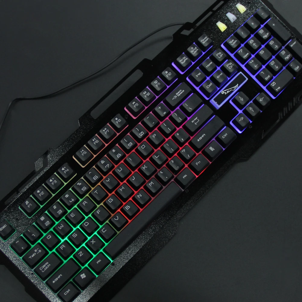  3 Backlights Metal Pro Gaming Keyboard USB Wired Powered Full Game Keyboard for PC Games LOL Dota C