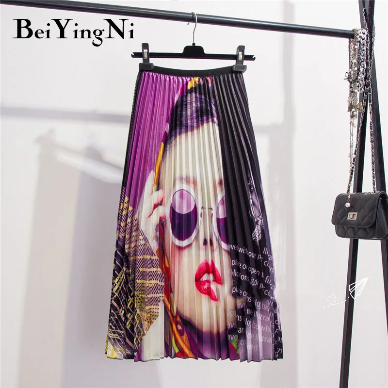 Beiyingni, 28 стилей, Европейский стиль, мультяшный рисунок, плиссированная юбка, для женщин, уличная, Корейская, до середины икры, высокое эластичное качество, юбки, вечерние, праздничные - Цвет: 2
