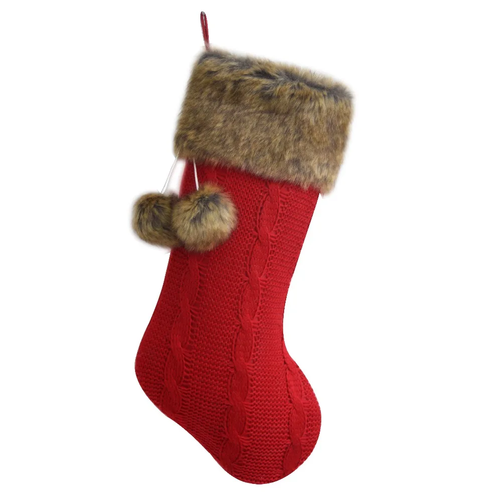 

Free shipping Cable Knit Christmas Gifts Socks/Christmas Decoration/ Knitting with Faux Fur Cuff Christmas Stockings