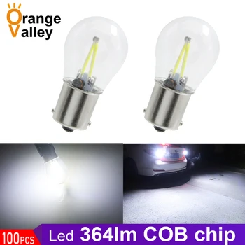 

100PCS 1156 BA15S CAR LED Filament Light 2 COB Bulbs Turn Signal Lights Tail Light Parking Lamps Reverse Lamp 12V Red Warm White