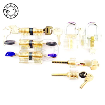 

Free Shipping Hot Sale 7pcs Transparent locks Combination Practice Locksmith Training Tools Cutaway Visible Lock Pick Sets