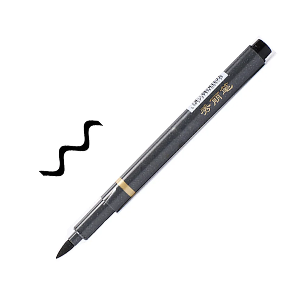 Umitive, 3 размера, черная чернильная ручка для каллиграфии, для начинающих, для письма, подпись, перезаправляемый с кисточкой, маркеры, канцелярские принадлежности - Цвет: 1.0mm