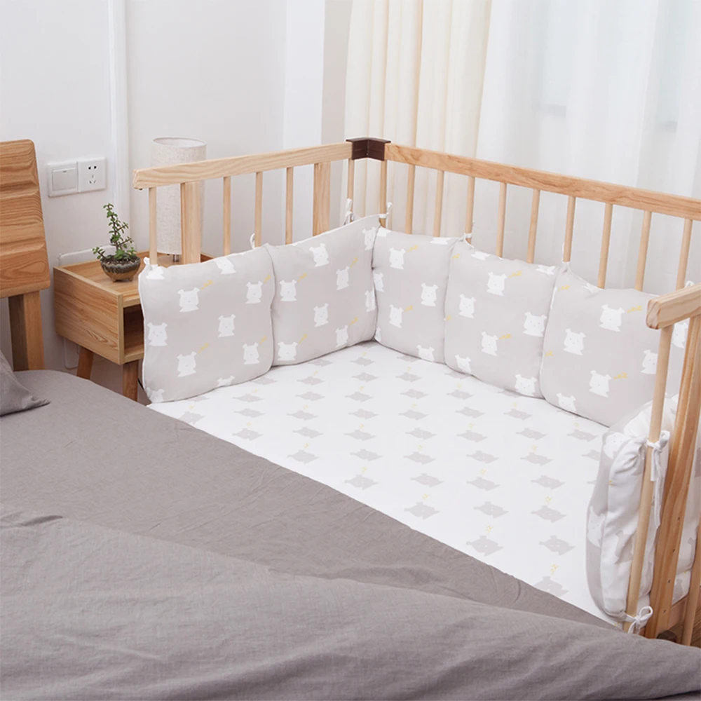 Детская кровать бампер для новорожденных высокого качества хлопок безопасная защита для кроватки ребенок скандинавский спящий мишка принт бамперы зима в кроватку