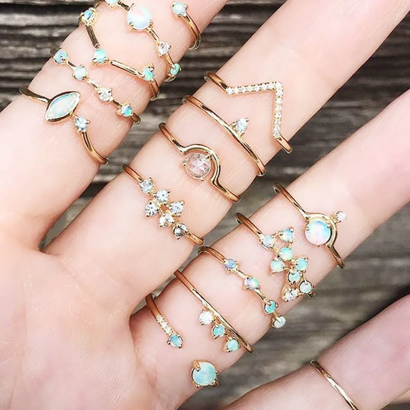 

2019 new delicate minimal silver opal jewelry finger Midi rings for girl women simple single stone adorable ring 925 #5-#9
