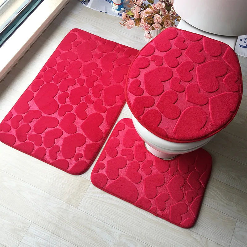 Zeegle 3D Embossed Bathroom Mat Set Bathroom Carpet Toilet Lid Cover Bath Mat For Home Decoration Absorbent Bathroom Rugs Set