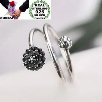 

OMHXZJ Wholesale Personality Fashion OL Woman Girl Party Wedding Gift Silver Black Lotus Flower Open Taiyin Ring RN239