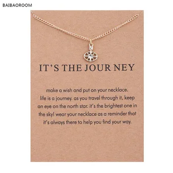 New gold Plated  It Is The Journey Travel Compass Alloy Clavicle Bones Pendant Short Necklace