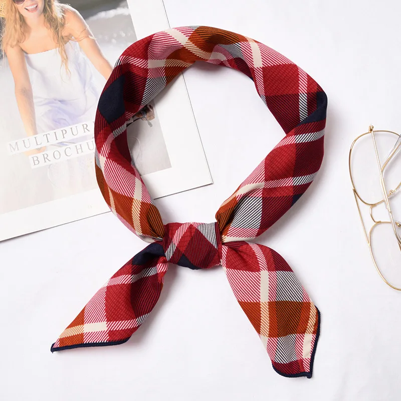 

70cm Square Silk Scarf Stripe Bandana Fashion Colorful Plaid Neck wear Headband Print Foulard [3931]