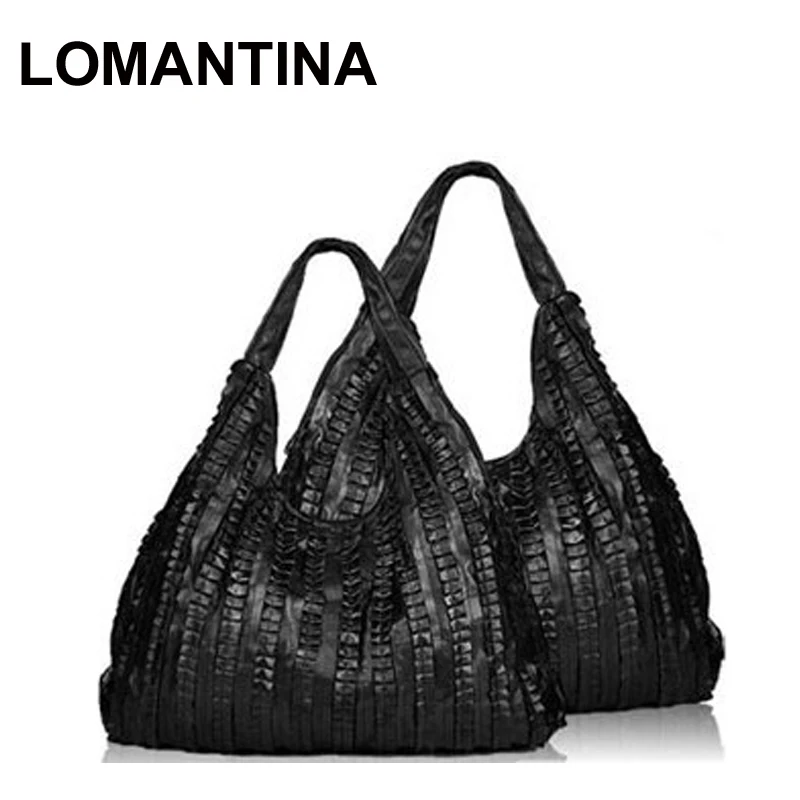 3 Size!! genuine leather bags for Women ruffle Black Ladies handbag