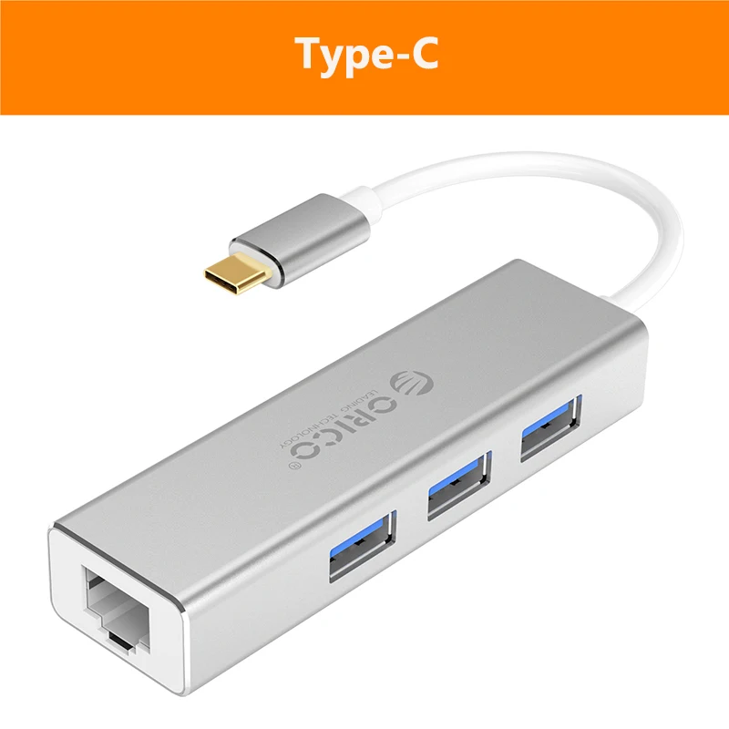 ORICO 4 в 1 порт тип-c гигабитный Ethernet адаптер+ USB3.0 концентратор Алюминиевый сплав USB 3,0 Ethernet адаптер для ноутбука мобильного телефона - Цвет: XD-C31 Type-C