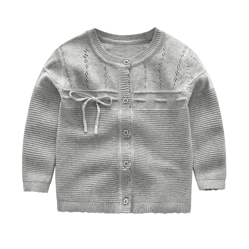 Bowknot Tie Baby Girl Sweater Kids Hollow Out Pullover Coat Solid Color Button Closure Cardigan High Quality Cotton Blend Toddler Child Outfit (4)