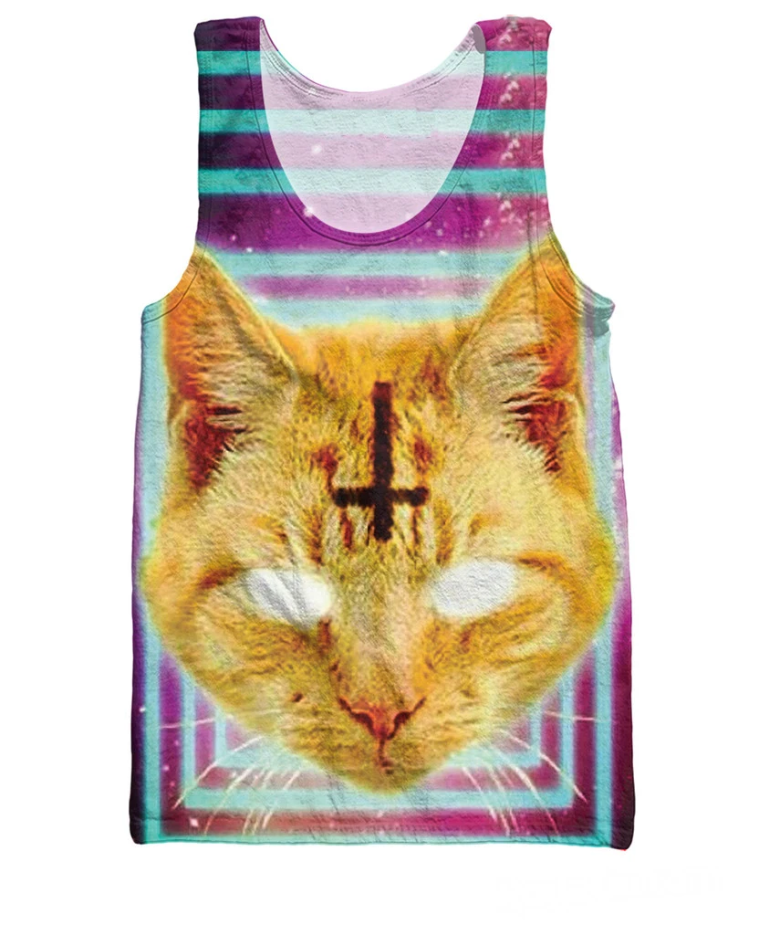 

Unisex Women Men Fashion Clothing Jersey Lucipurr Tank Top Satanic Kitty Tees Galaxy Cat Graphic Vest Plus Size Free Shipping