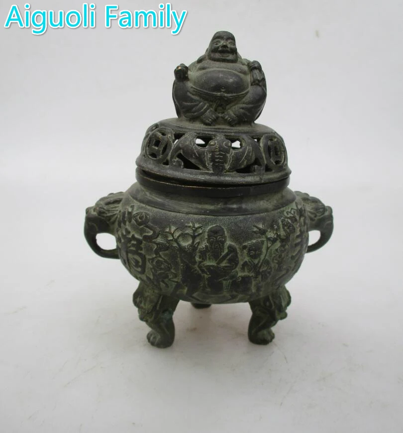 

Art Collection Home Living Room Decorative Metal Censer, Chinese Old Bronze Handmade Buddha Style Incense Burner 002