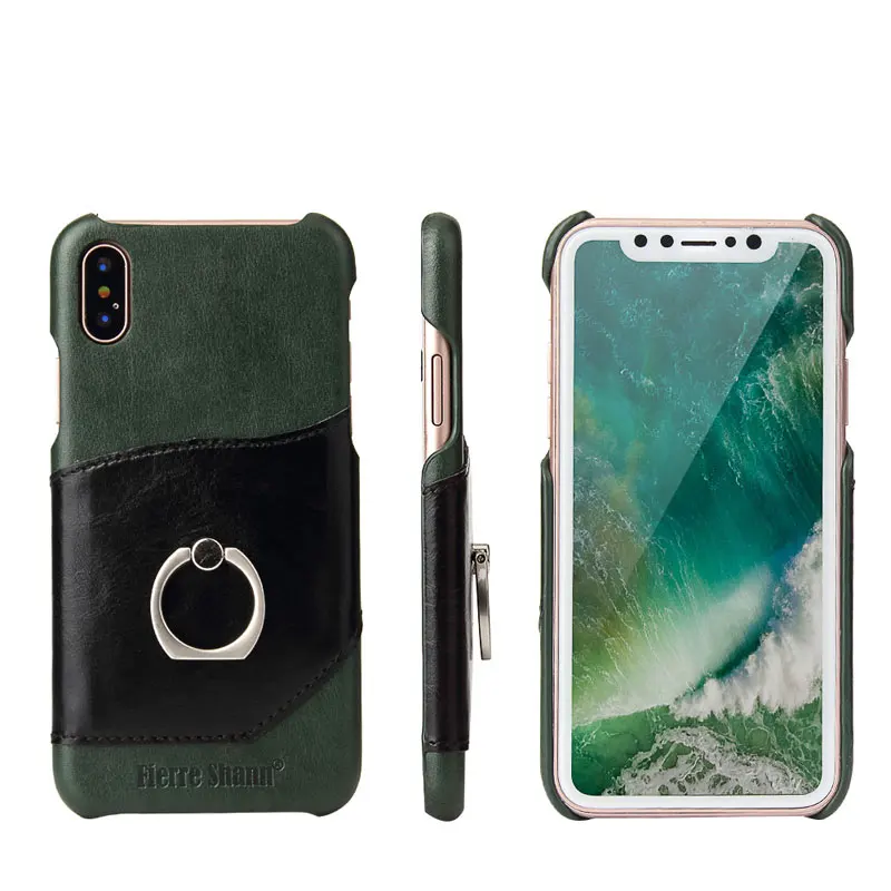 ArmyGreen Чехол для iphone X задняя крышка fierre shann простые классические модные чехлы из натуральной кожи с Круглое крепление для iphone X - Цвет: ArmyGreen