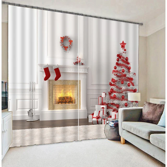 Senisaihon Modern Blackout Curtains Colored Christmas Tree New Year