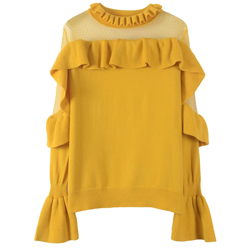 Maglione All'inizio Prospettiva Spalla Coreano Delle Primavera Loto Dello Chart Schermo see esposto Della Del See Di Chart Vestito Svasato Nuovo Finitura Donne Sexy Manicotto Foglia PrPqUvw