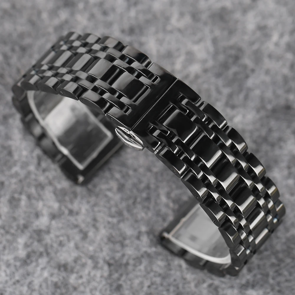 20 22 mm Men's Solid Stainless Steel Wrist Band High Quality  Replacement Folding Buckle Strap Black Gold Womens Metal Bracelet1 (17)