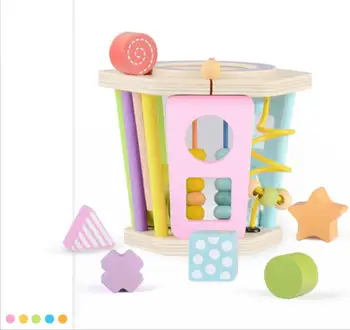 

Creative Shape Drum Baby Rattle Geometry Cognitive Block Toys For Children Wooden Sorter Column Stacking Early Education Blocks
