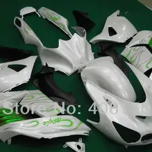 ZX-14R Обтекатели для ниндзя ZX14R 06-11 2006-2011 Зеленый Белый Пламя мотоцикла обтекатель(литье под давлением