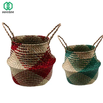 

WHISM Handmade Flower Pot Seagrass Garden Pots Planters Wicker Basket Straw Rattan Flowerpot Hanging Basket Garden Supplies