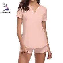 Модная женская пижама с короткими рукавами, пижамные комплекты, бамбуковый комплект с бабочкой и шортами, женская пижама ночная рубашка# EW